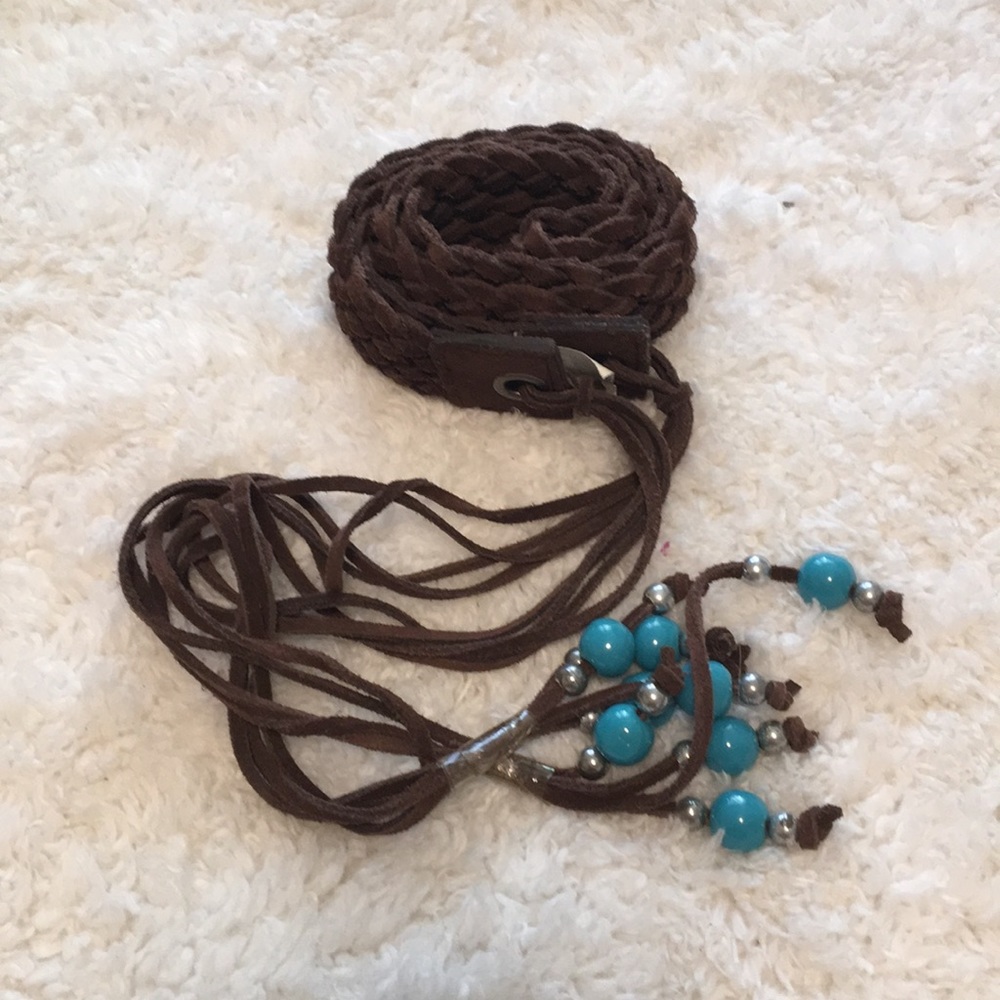 {Anthro} Suede Leather Fringed Belt